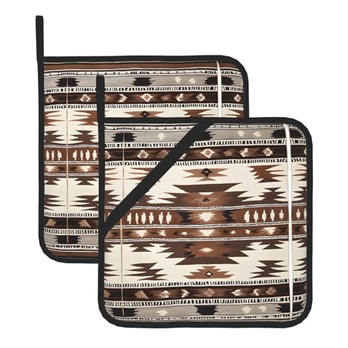 Native Print Topflappen-Set, hitzebeständige und wasserdichte Küchenhandschuhe mit Aufbewahrungsseil für Mikrowelle, Herd und Grillen im Freien von ZWLPNZZD