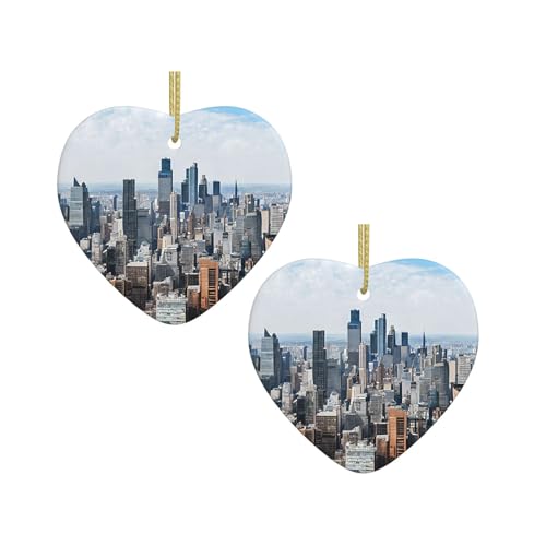 New York Fashion City Print Weihnachten Keramik hängende Herzform Ornamente für Weihnachtsbaum, Kamin, Treppe, Wohnzimmer, Schneemann Dekoration von ZWLPNZZD