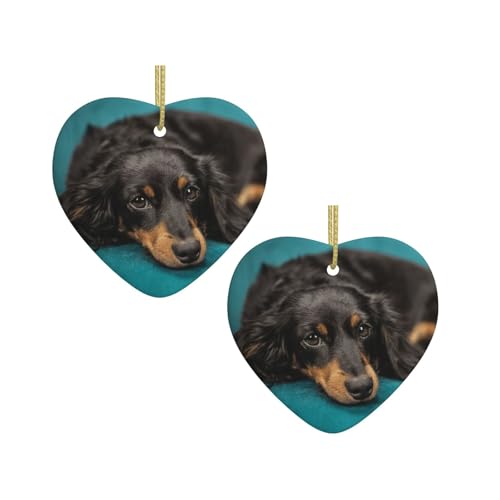 Niedlicher Hunde-Druck, Keramik, hängende Herzform, Ornamente für Weihnachtsbaum, Kamin, Treppe, Wohnzimmer, Schneemann-Dekoration. von ZWLPNZZD