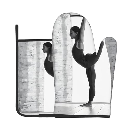 Ofenhandschuhe und Topflappen, Motiv: Love Gymnastik, wasserdicht, Küchenhandschuhe mit Aufbewahrungsseil für Mikrowelle, Herd und Grillen im Freien von ZWLPNZZD