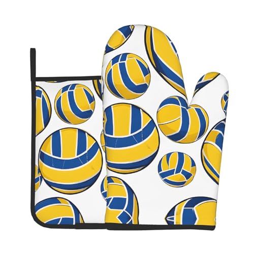 Ofenhandschuhe und Topflappen mit Volleyball-Druck, wasserdicht, Küchenhandschuhe mit Aufbewahrungsseil für Mikrowelle, Herd und Grillen im Freien von ZWLPNZZD