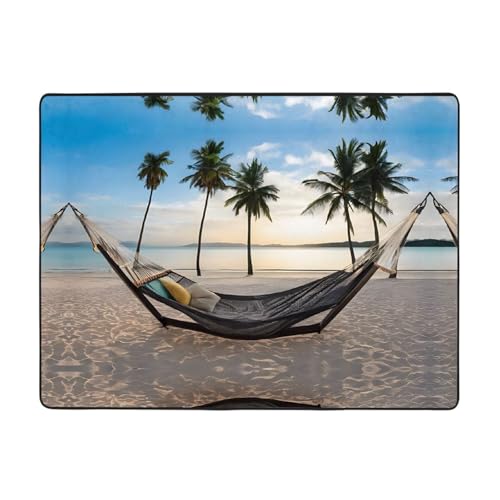 Paradise Beach mit Hängematte, Kokospalmen Druck, Teppich, 160 x 121,9 cm, weiche, rutschfeste und strapazierfähige Bodenmatte für Wohnzimmer, Büro und mehr Paradise Beach mit Hängematte, Kokospalmen Druck, Teppich, 160 x 121,9 cm, weiche, rutschfeste und strapazierfähige Bodenmatte für Wohnzimmer, Büro und mehr von ZWLPNZZD
