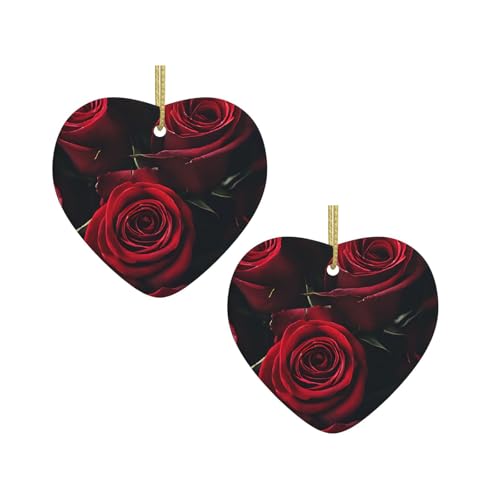 Rote und schwarze Rosen-Aufdruck, Keramik, hängende Herzform, Ornamente für Weihnachtsbaum, Kamin, Treppe, Wohnzimmer, Schneemann-Dekoration. Rote und schwarze Rosen-Aufdruck, Keramik, hängende Herzform, Ornamente für Weihnachtsbaum, Kamin, Treppe, Wohnzimmer, Schneemann-Dekoration. von ZWLPNZZD