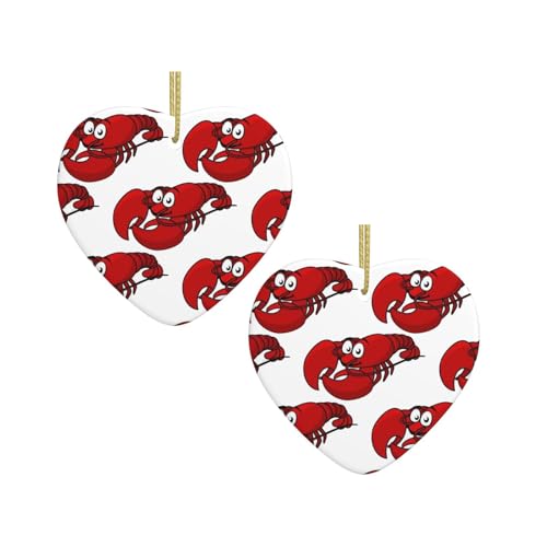 Roter Hummer-Druck, Keramik, hängende Herzform, Ornamente für Weihnachtsbaum, Kamin, Treppe, Wohnzimmer, Schneemann-Dekoration. von ZWLPNZZD