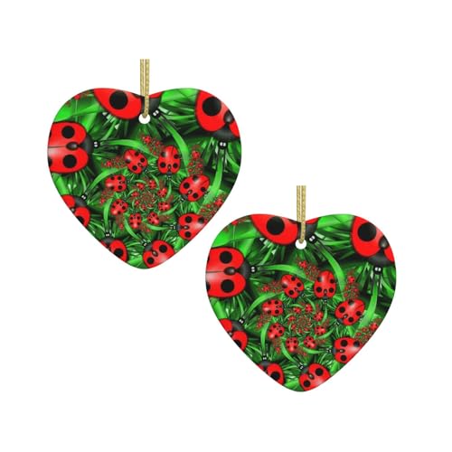 Roter Marienkäfer-Druck, Keramik, hängende Herzform, Ornamente für Weihnachtsbaum, Kamin, Treppe, Wohnzimmer, Schneemann-Dekoration. von ZWLPNZZD