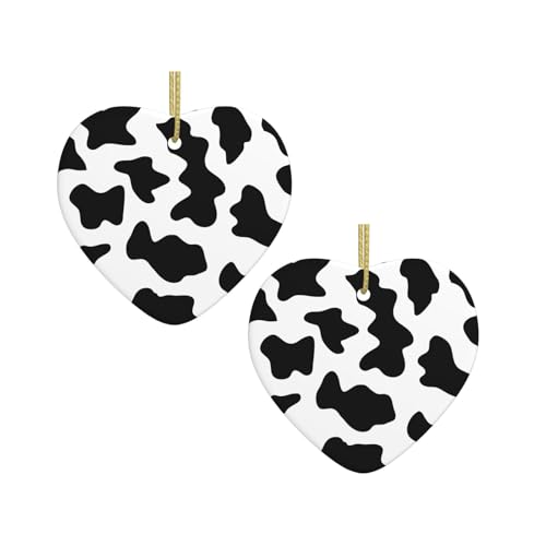 Schwarz-weißer Kuh-Druck, Weihnachts-Keramik-hängende Herzform, Ornamente für Weihnachtsbaum, Kamin, Treppe, Wohnzimmer, Schneemann-Dekoration. Schwarz-weißer Kuh-Druck, Weihnachts-Keramik-hängende Herzform, Ornamente für Weihnachtsbaum, Kamin, Treppe, Wohnzimmer, Schneemann-Dekoration. von ZWLPNZZD