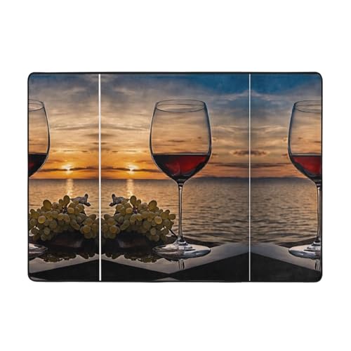 Sunset Weinglas-Druck, Teppich, 203,2 x 147,3 cm, weich, rutschfest und langlebig, Bodenmatte für Wohnzimmer, Büro und mehr von ZWLPNZZD