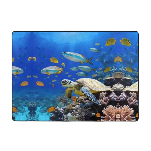 Teppich, Meeresschildkröte mit Fischen, 203,2 x 147,3 cm, weich, rutschfest und langlebig, Bodenmatte für Wohnzimmer, Büro und mehr Teppich, Meeresschildkröte mit Fischen, 203,2 x 147,3 cm, weich, rutschfest und langlebig, Bodenmatte für Wohnzimmer, Büro und mehr von ZWLPNZZD