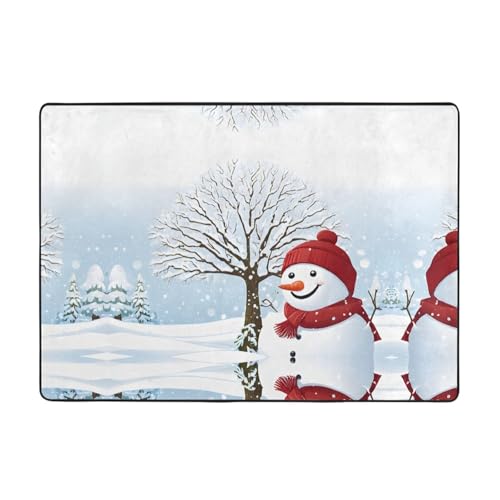 Teppich, Motiv: Merry Christmas mit fröhlichem Schneemann, 203,2 x 147,3 cm, weiche, rutschfeste und langlebige Bodenmatte für Wohnzimmer, Büro und mehr Teppich, Motiv: Merry Christmas mit fröhlichem Schneemann, 203,2 x 147,3 cm, weiche, rutschfeste und langlebige Bodenmatte für Wohnzimmer, Büro und mehr von ZWLPNZZD