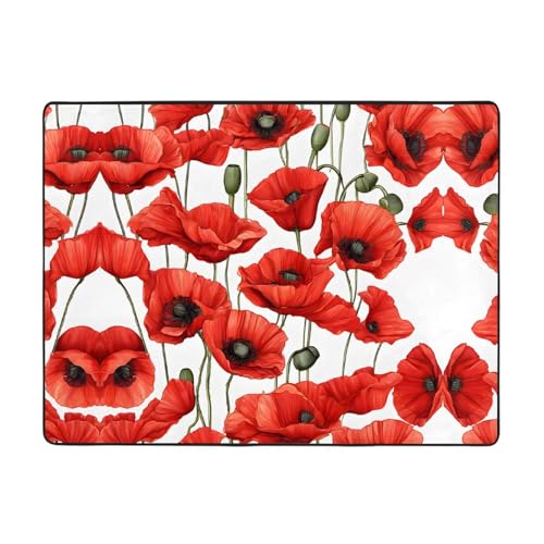 Teppich, Motiv: Roter Mohnblumen-Druck, 160 x 121,9 cm, weich, rutschfest und langlebig, Bodenmatte für Wohnzimmer, Büro und mehr Teppich, Motiv: Roter Mohnblumen-Druck, 160 x 121,9 cm, weich, rutschfest und langlebig, Bodenmatte für Wohnzimmer, Büro und mehr von ZWLPNZZD