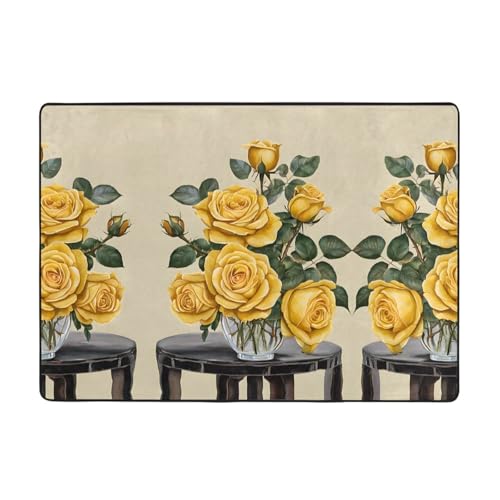 Teppich, Motiv: gelbe Rose, 203,2 x 147,3 cm, weich, rutschfest und langlebig, Bodenmatte für Wohnzimmer, Büro und mehr Teppich, Motiv: gelbe Rose, 203,2 x 147,3 cm, weich, rutschfest und langlebig, Bodenmatte für Wohnzimmer, Büro und mehr von ZWLPNZZD