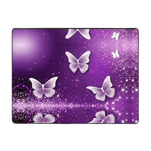 Teppich, Motiv: violette Schmetterlinge, 160 x 121,9 cm, weich, rutschfest und langlebig, Bodenmatte für Wohnzimmer, Büro und mehr Teppich, Motiv: violette Schmetterlinge, 160 x 121,9 cm, weich, rutschfest und langlebig, Bodenmatte für Wohnzimmer, Büro und mehr von ZWLPNZZD