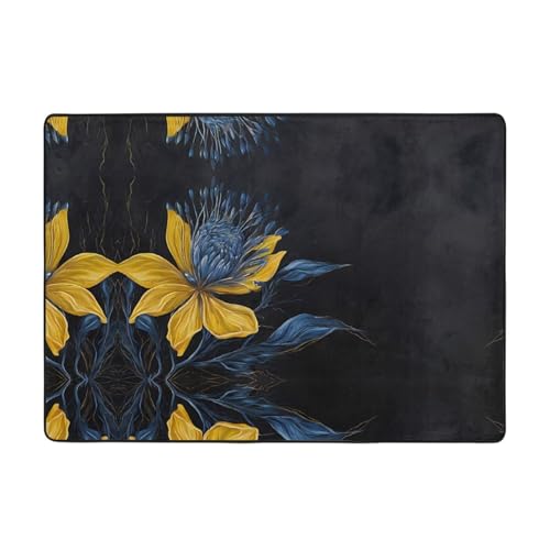 Teppich, Türkis, Blau, Gold, Blumendruck, 203,2 x 147,3 cm, weich, rutschfest und langlebig, Bodenmatte für Wohnzimmer, Büro und mehr von ZWLPNZZD