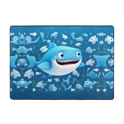 Teppich, niedlicher blauer Fischdruck, 203,2 x 147,3 cm, weich, rutschfest und langlebig, für Wohnzimmer, Büro und mehr Teppich, niedlicher blauer Fischdruck, 203,2 x 147,3 cm, weich, rutschfest und langlebig, für Wohnzimmer, Büro und mehr von ZWLPNZZD