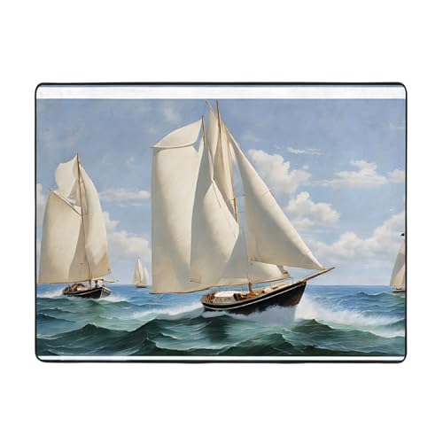 Teppich mit Segelboot-Schiffslandschaftsdruck, 160 x 121,9 cm, weich, rutschfest und langlebig, Bodenmatte für Wohnzimmer, Büro und mehr Teppich mit Segelboot-Schiffslandschaftsdruck, 160 x 121,9 cm, weich, rutschfest und langlebig, Bodenmatte für Wohnzimmer, Büro und mehr von ZWLPNZZD