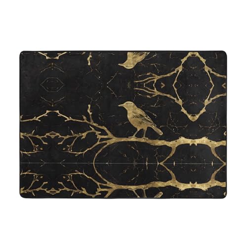 Teppich mit Vogelmuster, 203,2 x 147,3 cm, weich, rutschfest und langlebig, für Wohnzimmer, Büro und mehr, Schwarz und Gold Teppich mit Vogelmuster, 203,2 x 147,3 cm, weich, rutschfest und langlebig, für Wohnzimmer, Büro und mehr, Schwarz und Gold von ZWLPNZZD