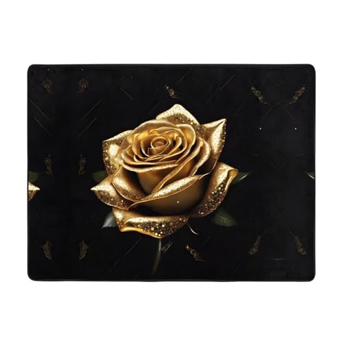 Teppich mit goldfarbenem Rosenmuster, 160 x 121,9 cm, weich, rutschfest und langlebig, Bodenmatte für Wohnzimmer, Büro und mehr Teppich mit goldfarbenem Rosenmuster, 160 x 121,9 cm, weich, rutschfest und langlebig, Bodenmatte für Wohnzimmer, Büro und mehr von ZWLPNZZD