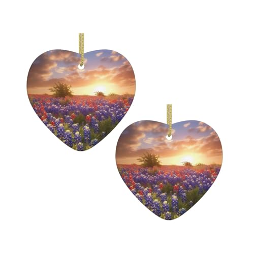 Texas Bluebonnets Landschaftsdruck Weihnachten Keramik hängende Herzform Ornamente für Weihnachtsbaum, Kamin, Treppe, Wohnzimmer, Schneemann Dekoration von ZWLPNZZD