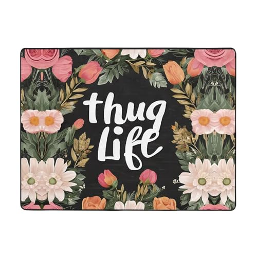 Thug Life Teppich mit Blumendruck, 160 x 121,9 cm, weich, rutschfest und langlebig, Bodenmatte für Wohnzimmer, Büro und mehr Thug Life Teppich mit Blumendruck, 160 x 121,9 cm, weich, rutschfest und langlebig, Bodenmatte für Wohnzimmer, Büro und mehr von ZWLPNZZD