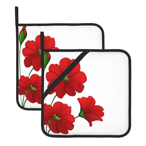 Topflappen-Set, Motiv: Mohnblumen, lebendige Blütenblätter, hitzebeständige und wasserdichte Küchenhandschuhe mit Aufbewahrungsseil für Mikrowelle, Herd und Grillen im Freien von ZWLPNZZD