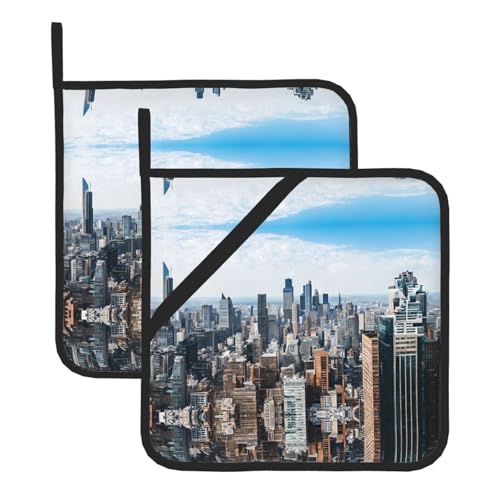 Topflappen-Set, Motiv: New York Fashion City, hitzebeständige und wasserdichte Küchenhandschuhe mit Aufbewahrungsseil für Mikrowelle, Herd und Grillen im Freien von ZWLPNZZD