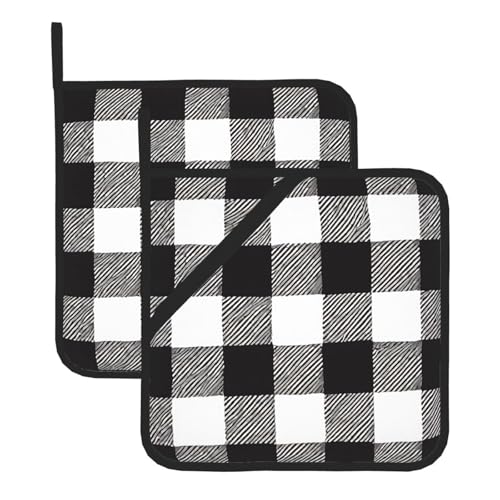 Topflappen-Set, hitzebeständige und wasserdichte Küchenhandschuhe mit Aufbewahrungsseil für Mikrowelle, Herd und Grillen im Freien, Schwarz und Weiß von ZWLPNZZD
