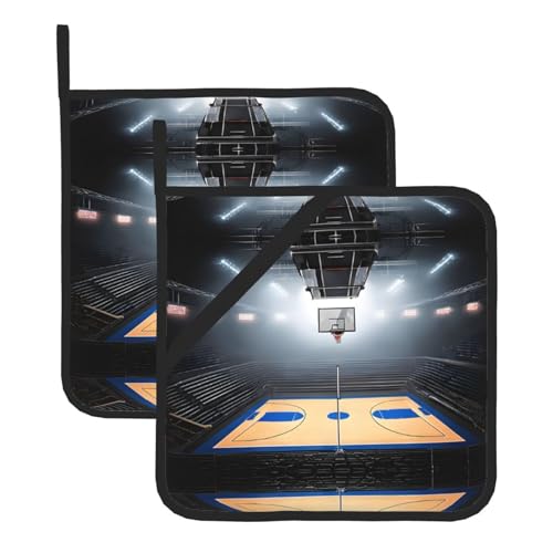Topflappen-Sets mit Basketball-Druck, hitzebeständig und wasserdicht, Küchenhandschuhe mit Aufbewahrungsseil für Mikrowelle, Herd und Grillen im Freien von ZWLPNZZD