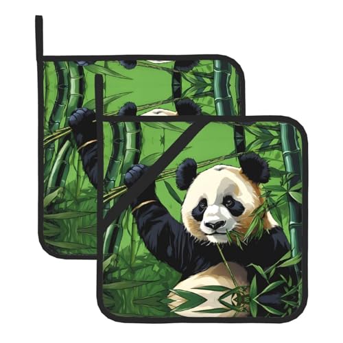 Topflappen-Sets mit Cartoon-Panda-Druck, hitzebeständige und wasserdichte Küchenhandschuhe mit Aufbewahrungsseil für Mikrowelle, Herd und Grillen im Freien von ZWLPNZZD