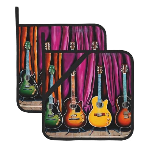 Topflappen-Sets mit Gitarrensammlung, hitzebeständige und wasserdichte Küchenhandschuhe mit Aufbewahrungsseil für Mikrowelle, Herd und Grillen im Freien von ZWLPNZZD