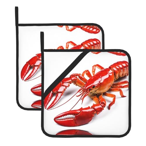 Topflappen-Sets mit Hummerdruck, hitzebeständig und wasserdicht, Küchenhandschuhe mit Aufbewahrungsseil für Mikrowelle, Herd und Grillen im Freien von ZWLPNZZD