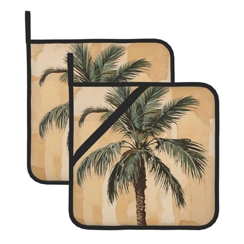 Topflappen-Sets mit Palmenmotiv, hitzebeständig und wasserdicht, Küchenhandschuhe mit Aufbewahrungsseil für Mikrowelle, Herd und Grillen im Freien von ZWLPNZZD