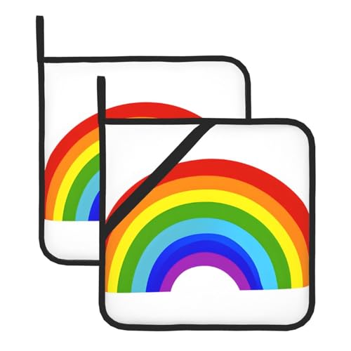 Topflappen-Sets mit Regenbogen-Druck, hitzebeständig und wasserdicht, Küchenhandschuhe mit Aufbewahrungsseil für Mikrowelle, Herd und Grillen im Freien von ZWLPNZZD