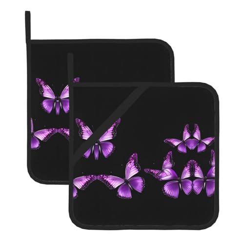 Topflappen-Sets mit Schmetterlings-Aufdruck, hitzebeständig und wasserdicht, Küchenhandschuhe mit Aufbewahrungsseil für Mikrowelle, Herd und Grillen im Freien von ZWLPNZZD