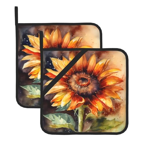 Topflappen-Sets mit Sonnenblumenmuster, hitzebeständige und wasserdichte Küchenhandschuhe mit Aufbewahrungsseil für Mikrowelle, Herd und Grillen im Freien von ZWLPNZZD