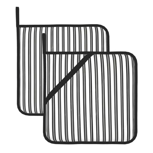 Topflappen-Sets mit schwarz-weißem Streifenmuster, hitzebeständig und wasserdicht, Küchenhandschuhe mit Aufbewahrungsseil für Mikrowelle, Herd und Grillen im Freien von ZWLPNZZD