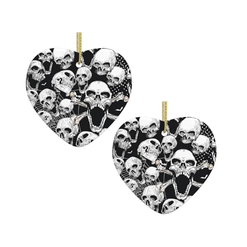 Totenkopf-Hintergrunddruck, Keramik, hängende Herzform, Ornamente für Weihnachtsbaum, Kamin, Treppe, Wohnzimmer, Schneemann-Dekoration. Totenkopf-Hintergrunddruck, Keramik, hängende Herzform, Ornamente für Weihnachtsbaum, Kamin, Treppe, Wohnzimmer, Schneemann-Dekoration. von ZWLPNZZD