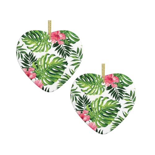 Tropische Blätter Druck Weihnachten Keramik hängende Herzform Ornamente für Weihnachtsbaum, Kamin, Treppenhaus, Wohnzimmer, Schneemann Dekoration. von ZWLPNZZD
