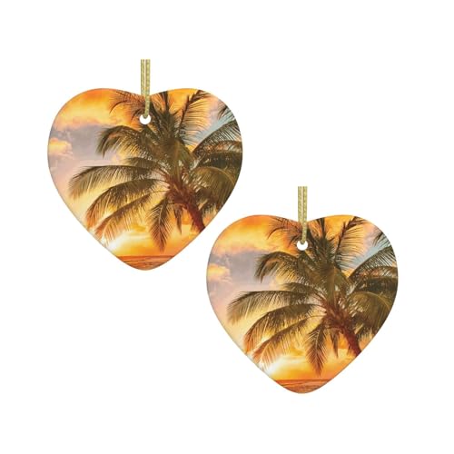 Tropische Strandpalme, Sonnenuntergang, Keramik, hängende Herzform, Ornamente für Weihnachtsbaum, Kamin, Treppe, Wohnzimmer, Schneemann-Dekoration. Tropische Strandpalme, Sonnenuntergang, Keramik, hängende Herzform, Ornamente für Weihnachtsbaum, Kamin, Treppe, Wohnzimmer, Schneemann-Dekoration. von ZWLPNZZD