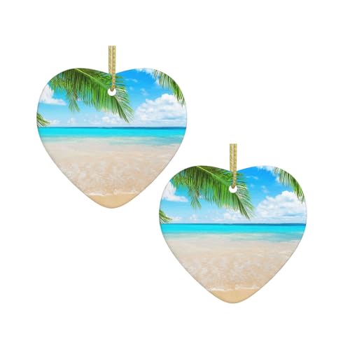 Tropischer Strandpflanzen-Themen-Druck, Weihnachten, Keramik, hängende Herzform, Ornamente für Weihnachtsbaum, Kamin, Treppe, Wohnzimmer, Schneemann-Dekoration. Tropischer Strandpflanzen-Themen-Druck, Weihnachten, Keramik, hängende Herzform, Ornamente für Weihnachtsbaum, Kamin, Treppe, Wohnzimmer, Schneemann-Dekoration. von ZWLPNZZD