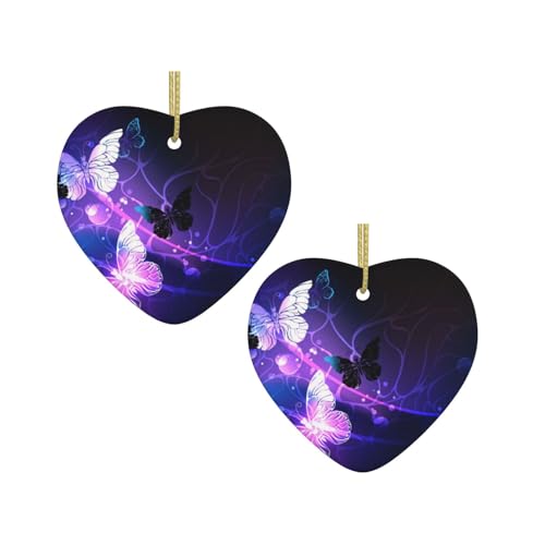 Weiße lila Schmetterlinge Druck Weihnachten Keramik hängende Herzform Ornamente für Weihnachtsbaum, Kamin, Treppenhaus, Wohnzimmer, Schneemann Dekoration. von ZWLPNZZD