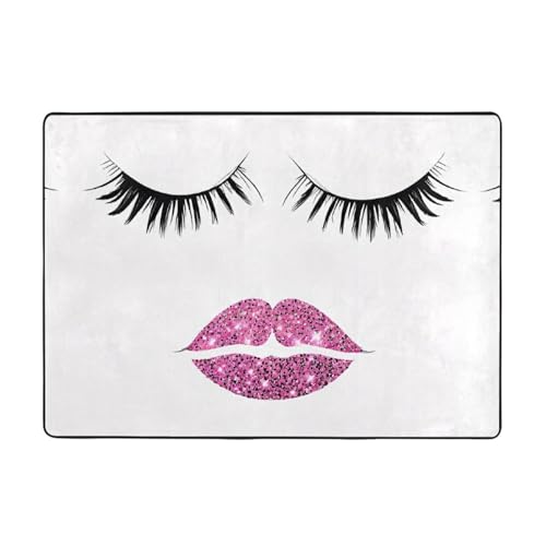 Wimpernlippe, weißer Druck, Teppich, 203,2 x 147,3 cm, weiche, rutschfeste und langlebige Bodenmatte für Wohnzimmer, Büro und mehr Wimpernlippe, weißer Druck, Teppich, 203,2 x 147,3 cm, weiche, rutschfeste und langlebige Bodenmatte für Wohnzimmer, Büro und mehr von ZWLPNZZD