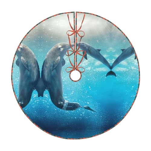 Winter-Delfin-bedruckter Weihnachtsbaum-Rock, 121,9 cm, dekorativer Rand, Leinenrock für Urlaub, Weihnachtsbaum, untere Abdeckung von ZWLPNZZD