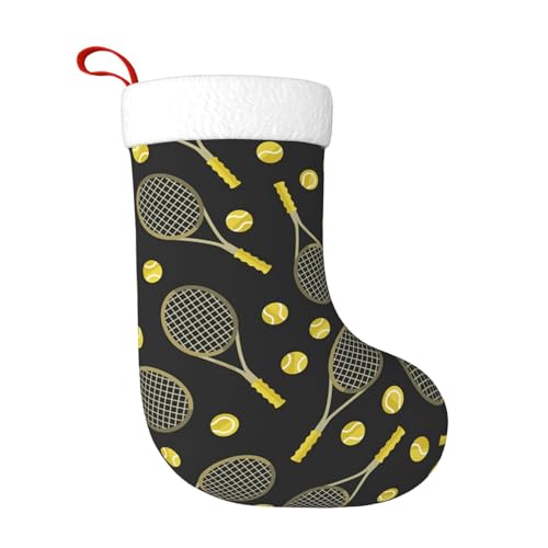 ZWLPNZZD Lustiger Weihnachtsstrumpf mit Tennisschlägern und Tennisbällen, 45,7 cm, weiche Plüschbündchen, Strümpfe für Urlaub, Party, Weihnachten, Neujahr, Halloween-Dekoration von ZWLPNZZD