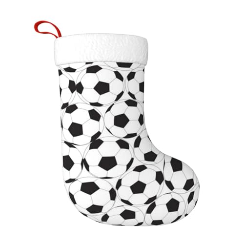 ZWLPNZZD Schwarz-weißer Weihnachtsstrumpf mit Fußball-Muster, 45,7 cm, weiche Plüsch-Bündchen, Strümpfe für Urlaub, Party, Weihnachten, Neujahr, Halloween-Dekoration von ZWLPNZZD