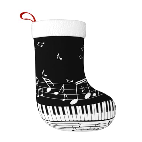 ZWLPNZZD Schwarz-weißer Weihnachtsstrumpf mit Musiknoten-Druck, 45,7 cm, weiche Plüsch-Manschetten, Strümpfe für Urlaub, Party, Weihnachten, Neujahr, Halloween-Dekoration von ZWLPNZZD