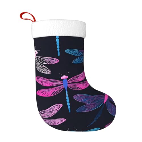 ZWLPNZZD Violetter Weihnachtsstrumpf mit Libellen-Druck, 45,7 cm, weiche Plüsch-Manschetten, Strümpfe für Urlaub, Party, Weihnachten, Neujahr, Halloween-Dekoration von ZWLPNZZD