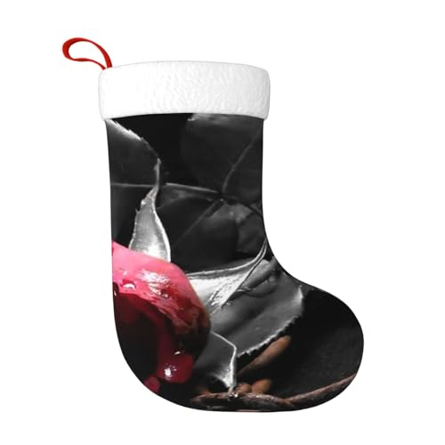 ZWLPNZZD Weihnachtsstrumpf, Gothic-Stil, schwarze Rosen, 45,7 cm, weiche Plüsch-Manschetten, Strümpfe für Urlaub, Party, Weihnachten, Neujahr, Halloween-Dekoration von ZWLPNZZD