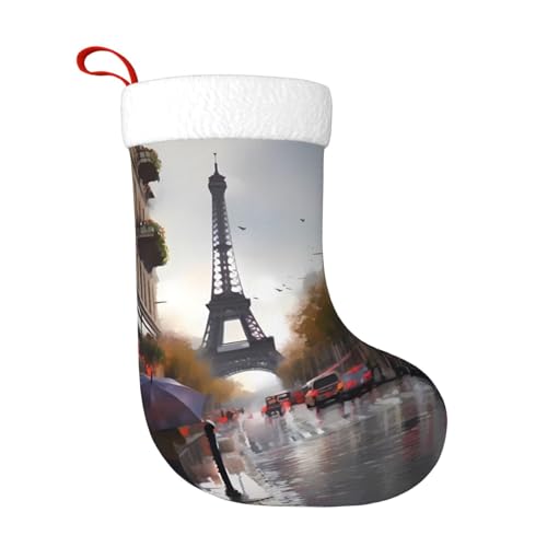 ZWLPNZZD Weihnachtsstrumpf mit Aufdruck "Rainy Street in Paris", 45,7 cm, weiche Plüschbündchen, Strümpfe für Urlaub, Party, Weihnachten, Neujahr, Halloween-Dekoration von ZWLPNZZD