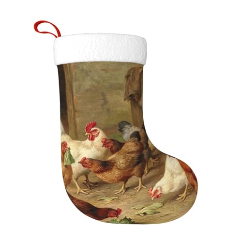 ZWLPNZZD Weihnachtsstrumpf mit Bauernhof-Hühner-Aufdruck, 45,7 cm, weiche Plüsch-Manschetten, Strümpfe für Urlaub, Party, Weihnachten, Neujahr, Halloween-Dekoration von ZWLPNZZD