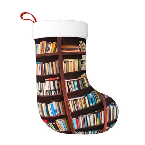 ZWLPNZZD Weihnachtsstrumpf mit Bücher-Druck, 45,7 cm, weiche Plüsch-Manschetten, Strümpfe für Urlaub, Party, Weihnachten, Neujahr, Halloween-Dekoration von ZWLPNZZD
